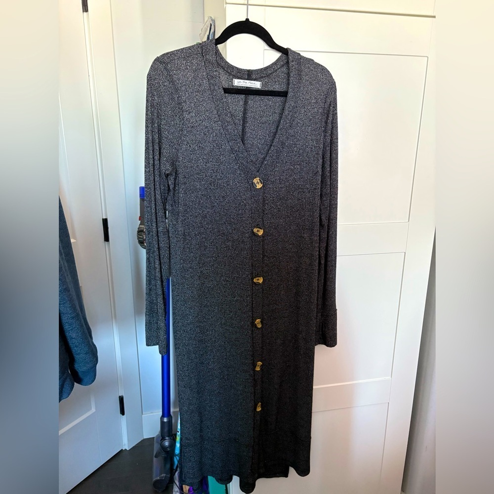 Free People Long Black Split Leg Cardigan